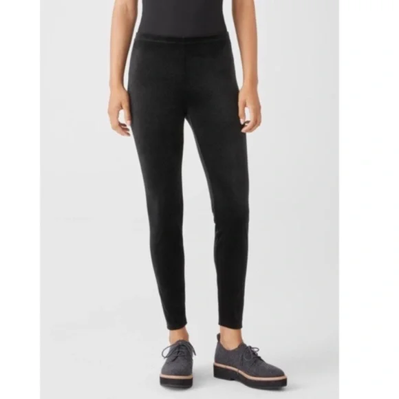 NWT New Eileen Fisher Black Ankle Length Slim Fit Stretch Velvet Knit Leggings - Picture 2 of 7